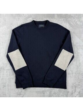 Zadig & Voltaire Size M Navy 100% Lambswool Crew Neck Knit Sweater Elbow Patch